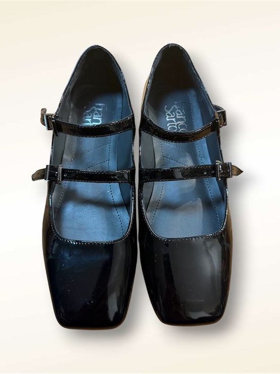 Franco Sarto Shoes - Franco Sarto Black Patent Leather Double Strap Mary Jane Flat Womens 5.5